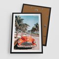 Plakat w ramie 50x70 - Retro Przejażdżka - pomarańczowy retro samochód, kabriolet - rama czarna