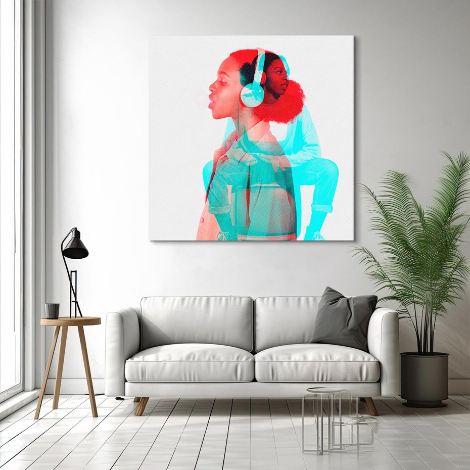 Obraz na płótnie 80x80 - Rytmy Wspomnień - kolaż zdjęć, kobieta