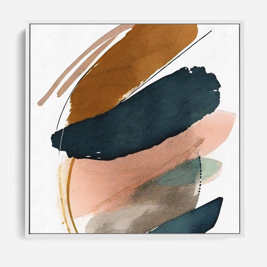 Obraz w ramie 80x80 - Migocące Impresje Przestrzeni - abstrakcyjny obraz, kolory ciepłe - rama biała