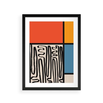 Plakat w ramie 40x50 - Podróżne Wibracje Serca - abstrakcyjny obraz, proste linie - rama czarna