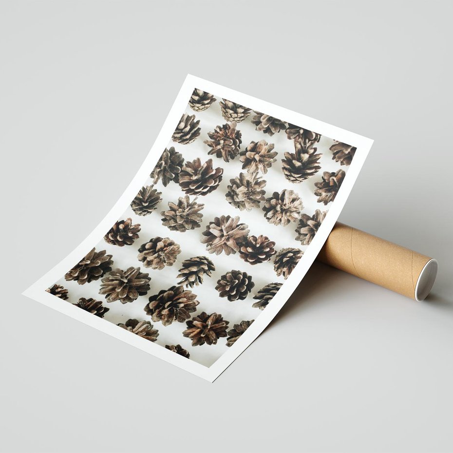 Plakat bez ramy 30x40 - Jesienna Tekstura - kompozycja z suchych szyszek, jesienne szyszki