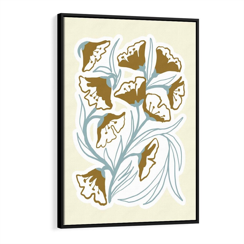 Obraz w ramie 70x100 - Wibracje Widzenia - abstrakcyjne beżowe kwiaty, elegancka kompozycja - rama czarna