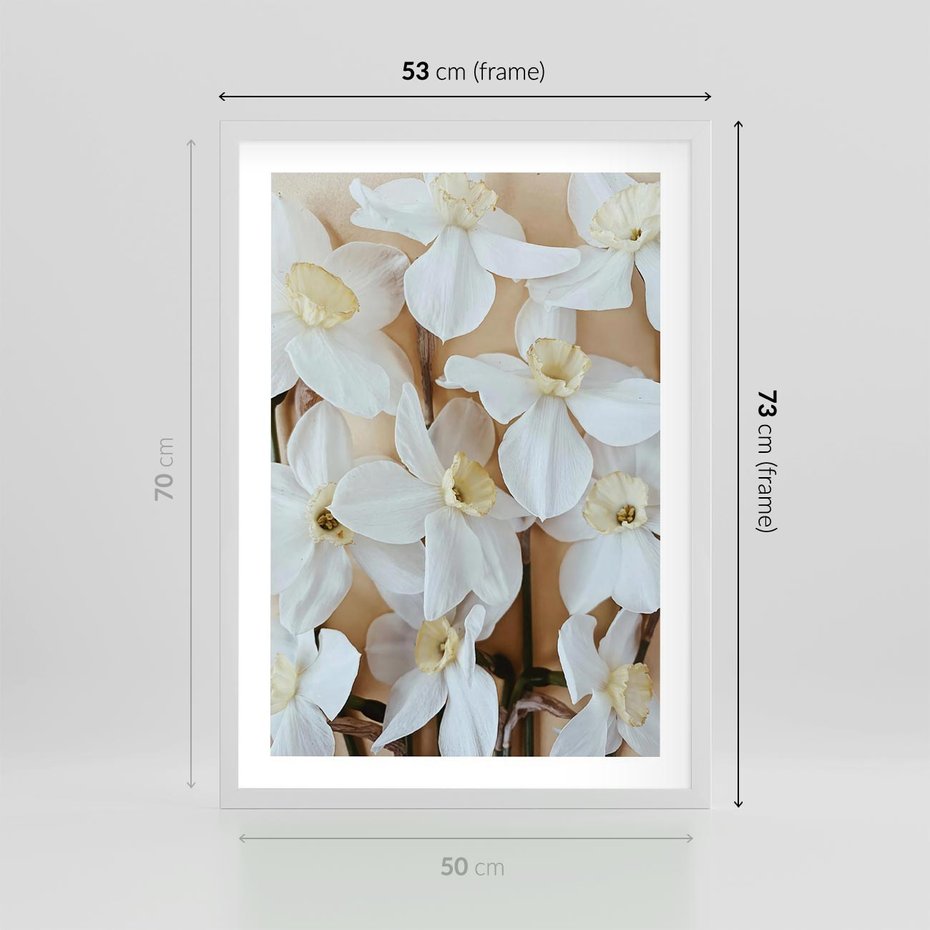 Plakat w ramie 50x70 - Białe Narcyzy - narcyzy, kwiaty - rama biała