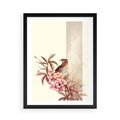Plakat w ramie 50x70 - Kwiatowe Zanurzenie - japońska sztuka, ptak - rama czarna