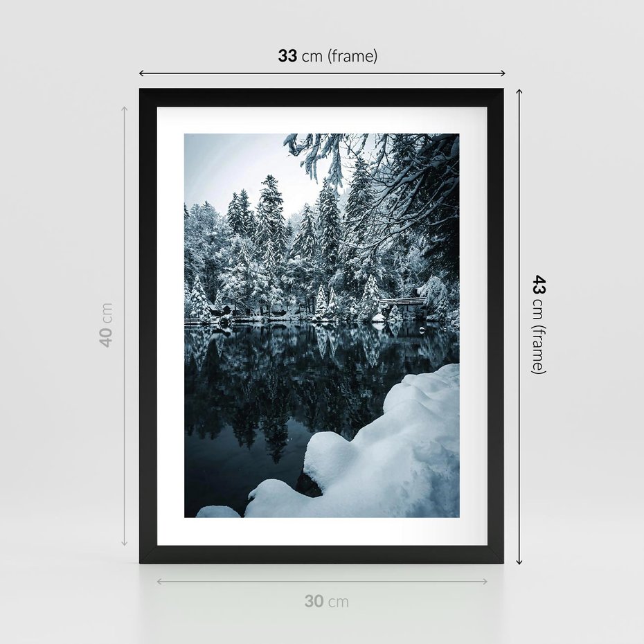 Plakat w ramie 30x40 - Zima nad Jeziorem - krajobraz zimowy, jezioro - rama czarna