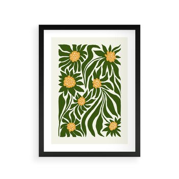 Plakat w ramie 30x40 - Spojrzenie wgłąb roślinnego świata - abstrakcyjne kwiaty, kompozycja - rama czarna