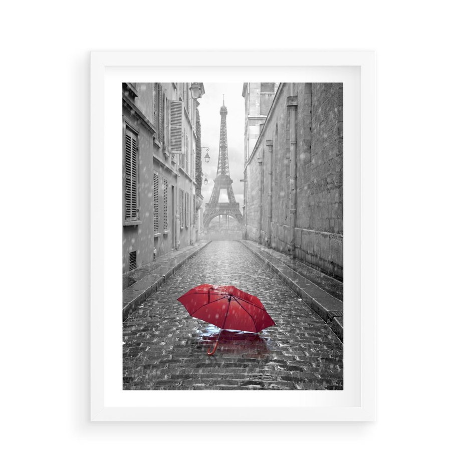 Plakat w ramie 50x70 - Kolorowy parasol w Paryżu - Paryż, parasol - rama biała