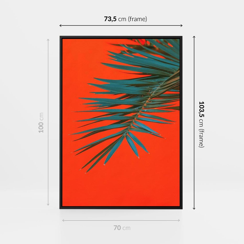 Obraz w ramie 70x100 - Egzotyczny Urok - liście, palma - rama czarna