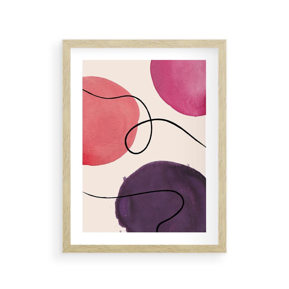 Plakat w ramie 30x40 - Migoczące Echo - abstrakcyjne akwarelowe plamy, nieregularne linie - rama drewno