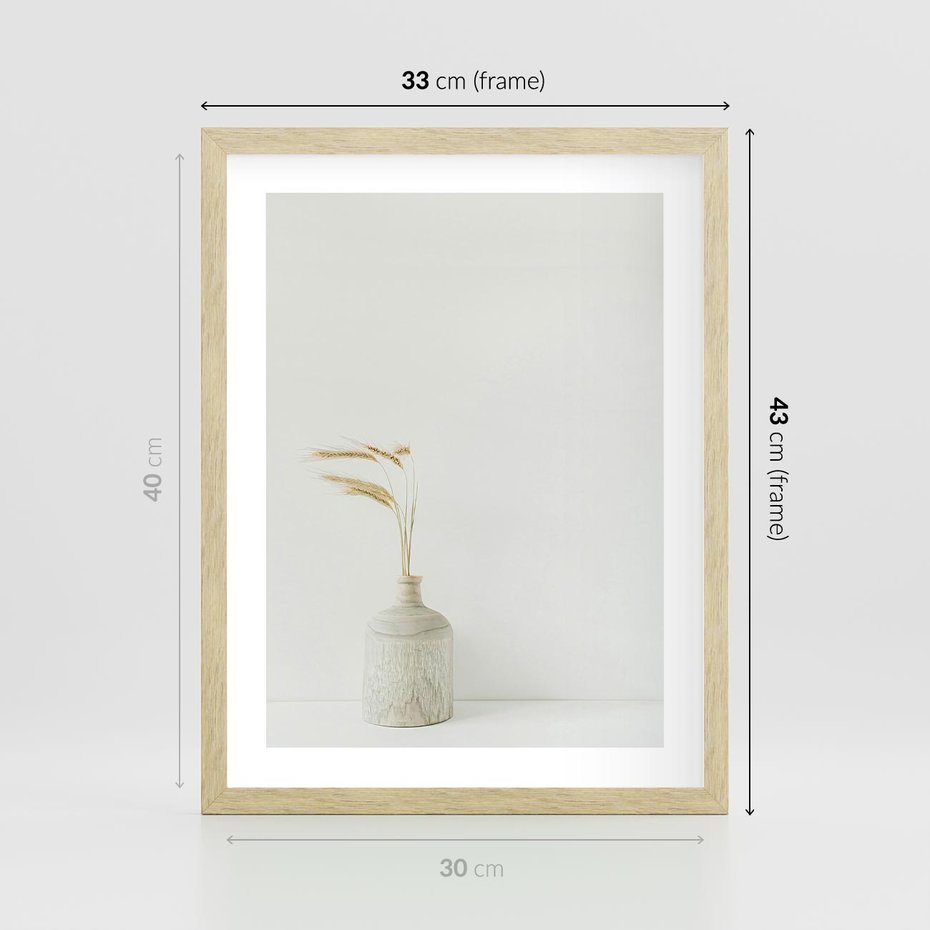 Plakat w ramie 30x40 - Sztuka Prostoty - minimalistyczny wazon, źdźbła traw - rama drewno