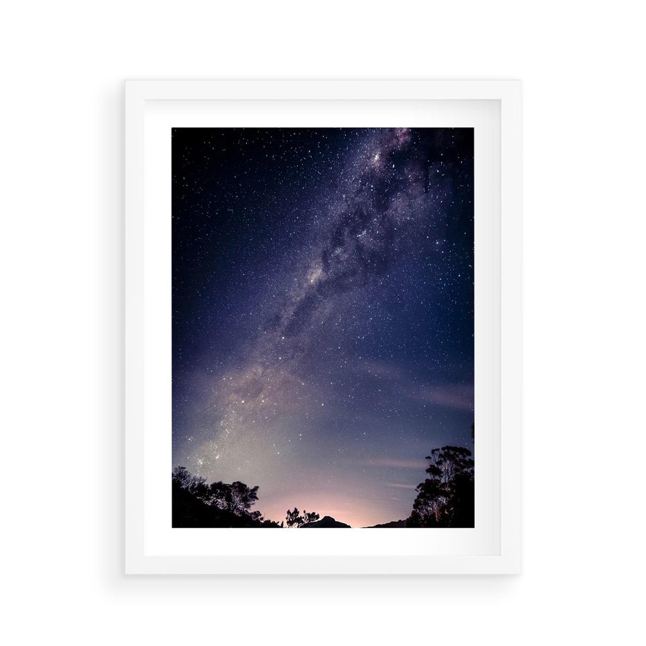 Plakat w ramie 40x50 - Gwiaździste Ujęcie - gwiaździste niebo, noc - rama biała