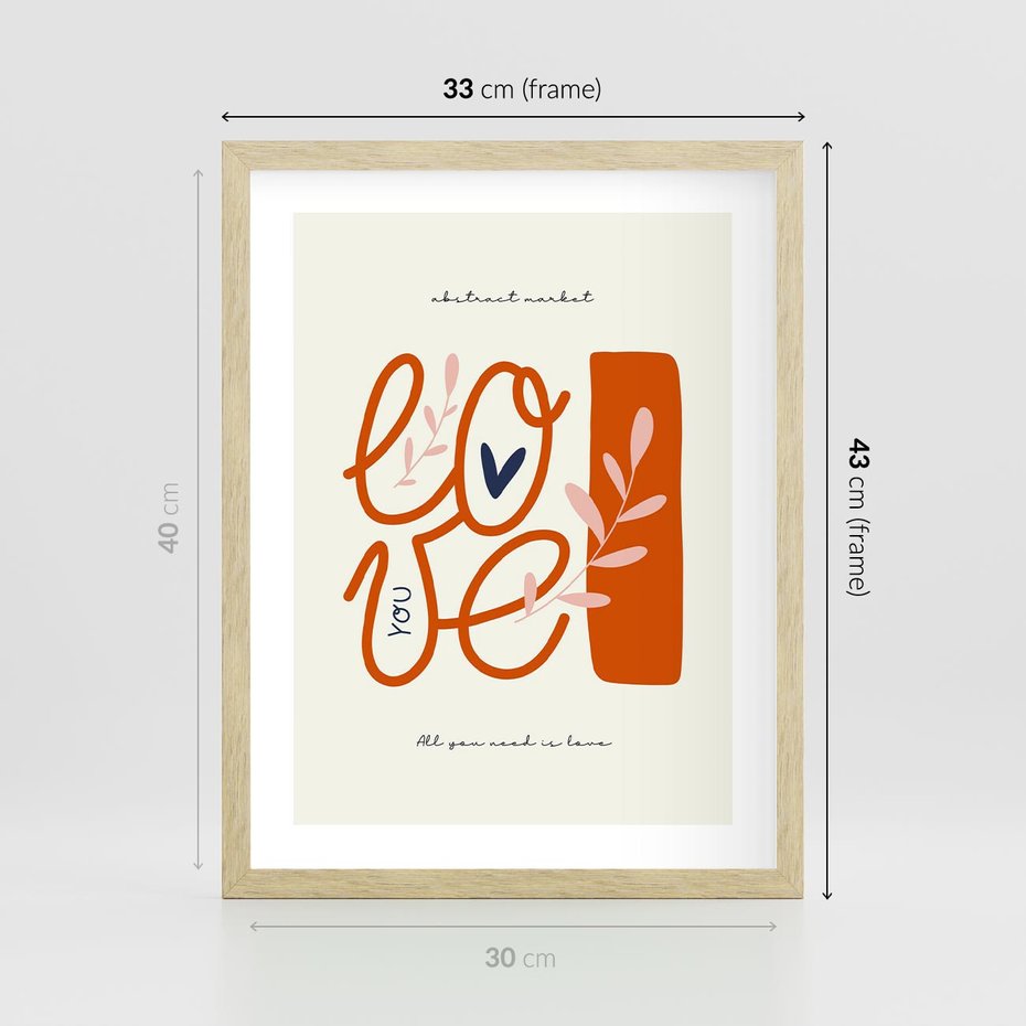Plakat w ramie 30x40 - Pastelowa Siła Miłości - miłość, love - rama drewno