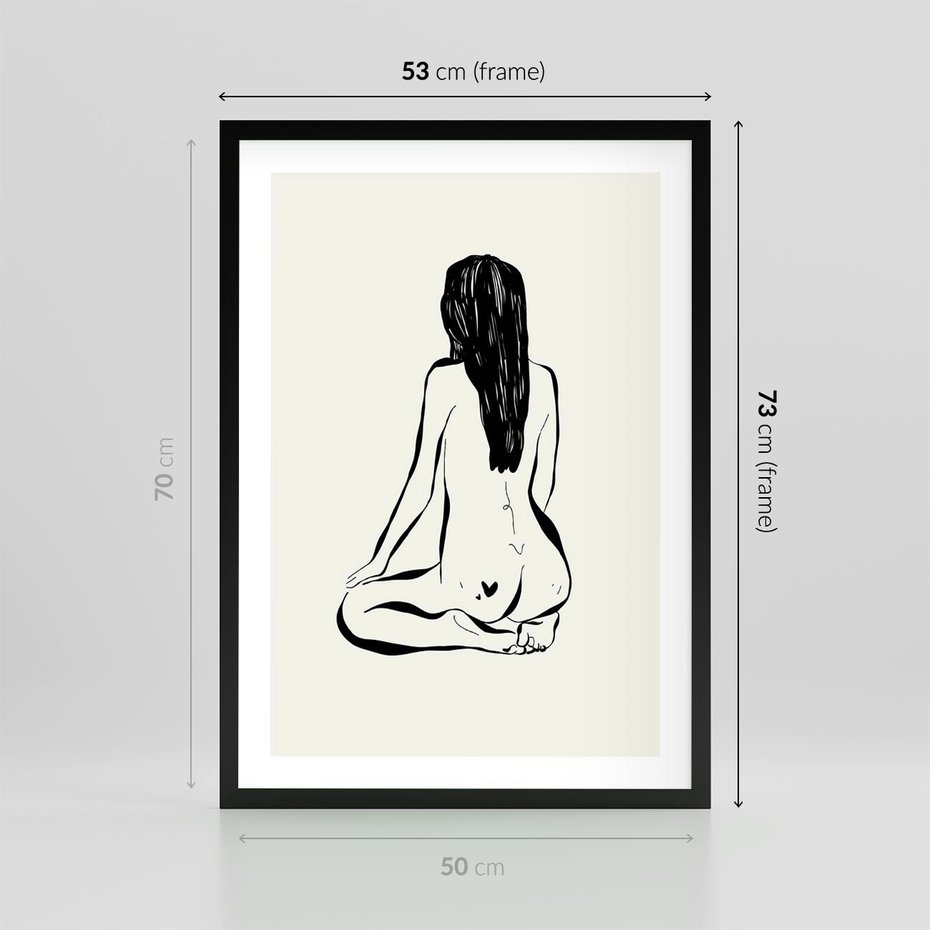 Plakat w ramie 50x70 - Minimalistyczna Piękność: Kobieta w Sztuce - grafika minimalizm, rysunek kobiety - rama czarna