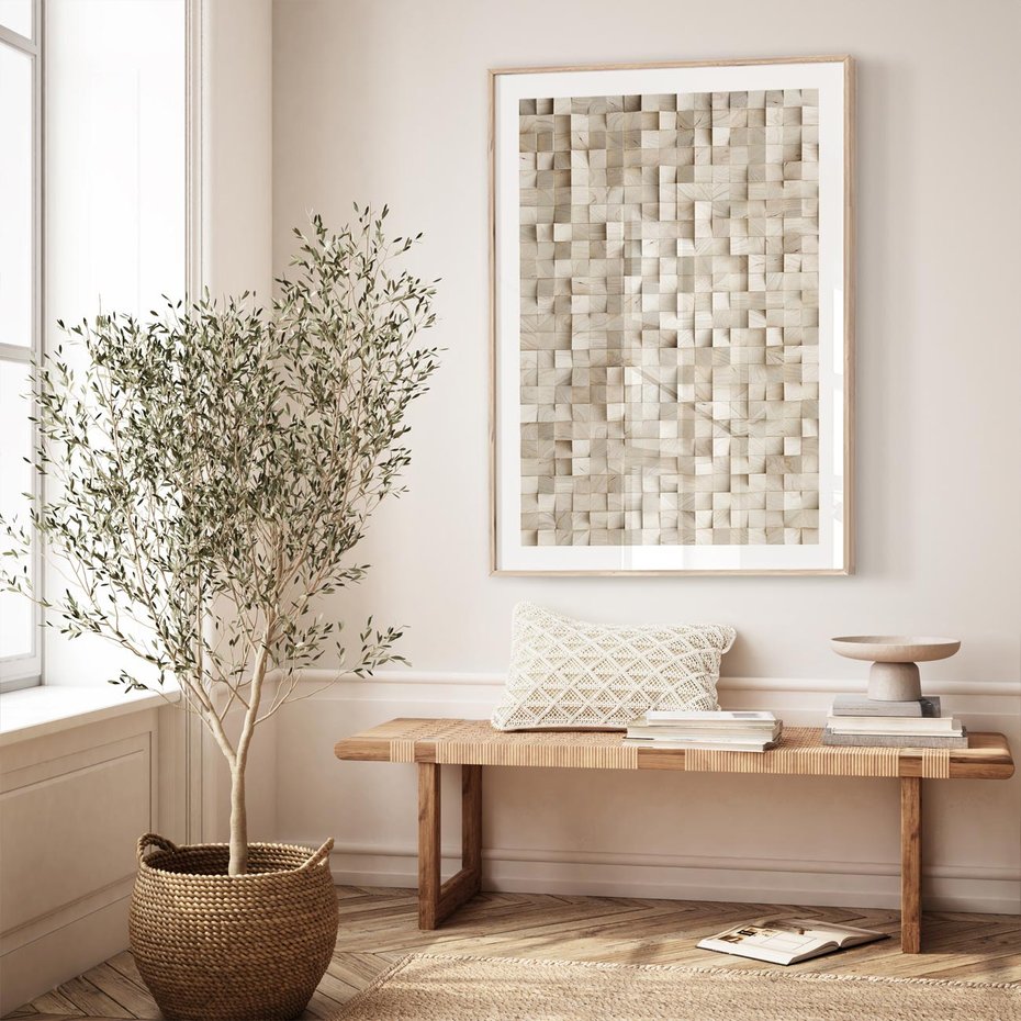 Plakat w ramie 40x50 - Geometryczne 3D: Abstrakcyjna Harmonia - geometryczne, 3D - rama drewno