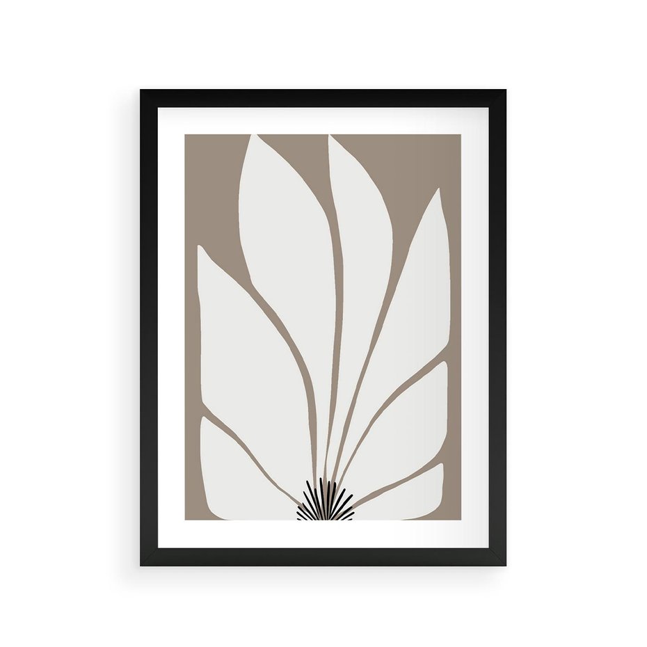 Plakat w ramie 30x40 - Ekspresyjne Kontury - abstrakcyjny kwiat, beże i brązy - rama czarna
