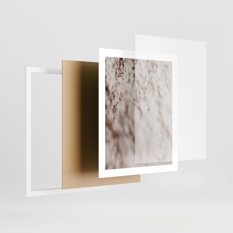 Plakat w ramie 40x50 - Cień Gałęzi - beżowa ściana, cień gałęzi - rama biała