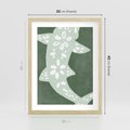 Plakat w ramie 30x40 - Migotliwe Wibracje Zieleni - zielony plakat, abstrakcja przypominająca rybę - rama drewno