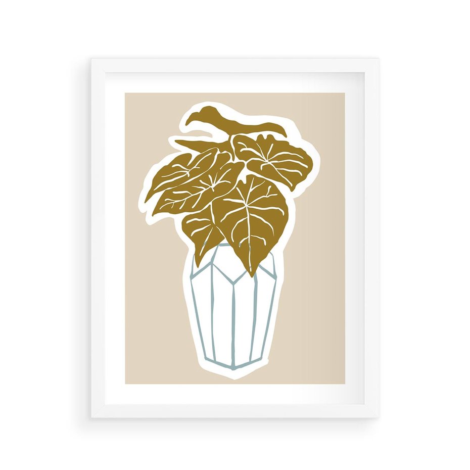 Plakat w ramie 40x50 - Bezgraniczne Marzenia - nowoczesna kompozycja, liście monstery w wazonie - rama biała