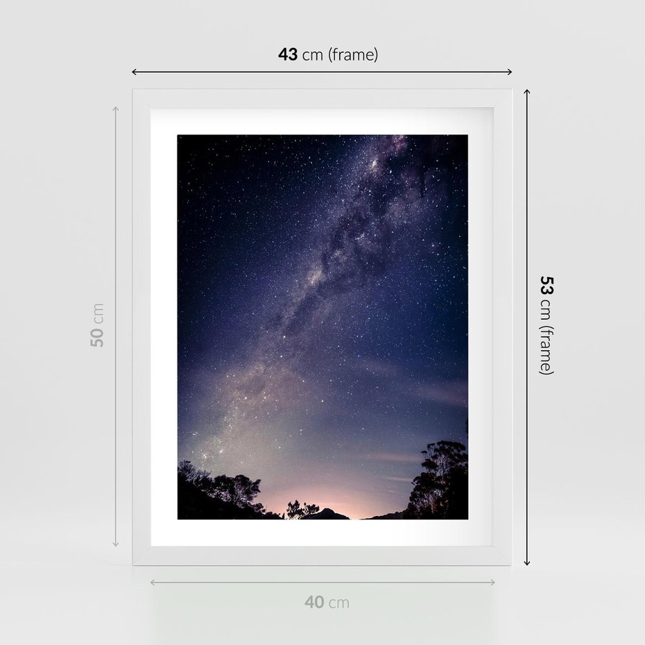 Plakat w ramie 40x50 - Gwiaździste Ujęcie - gwiaździste niebo, noc - rama biała