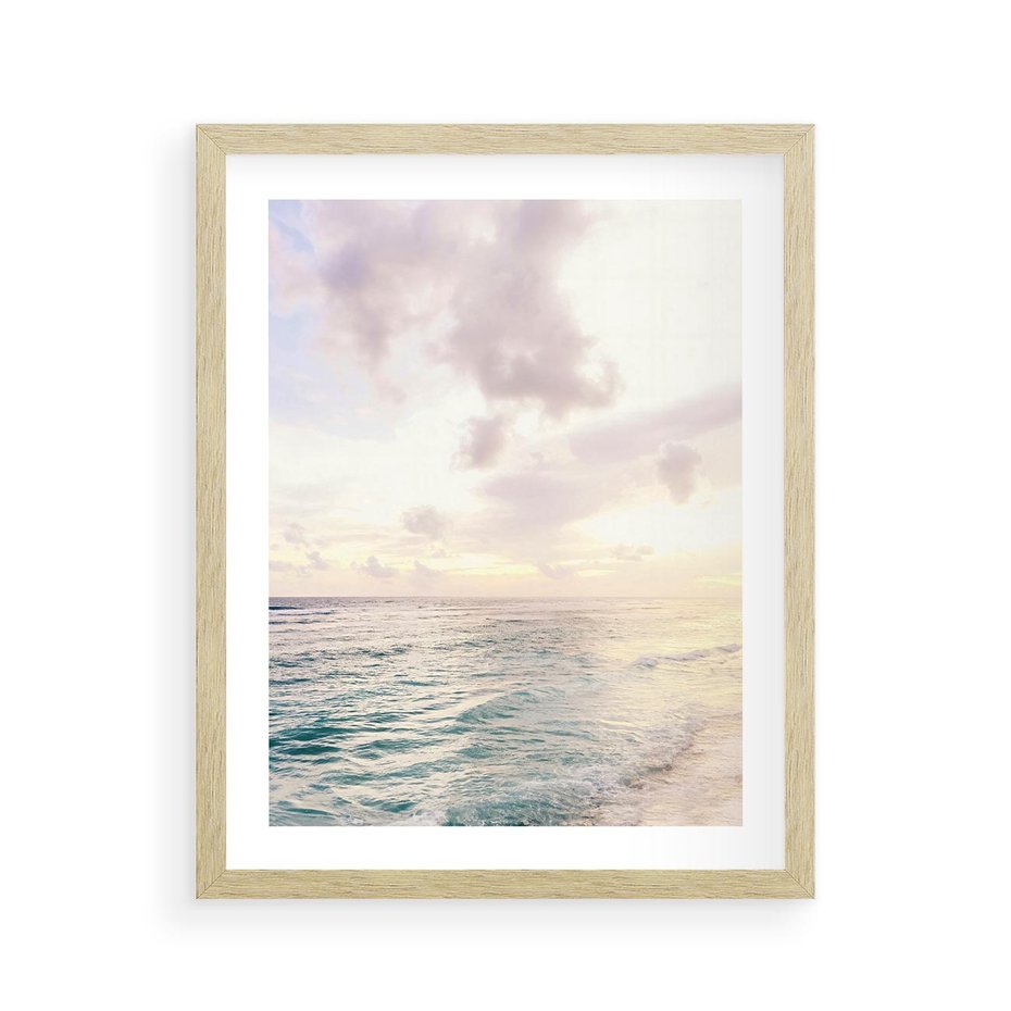 Plakat w ramie 40x50 - Pastelowa Plaża - plaża, pastelowe kolory - rama drewno