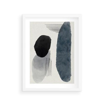 Plakat w ramie 30x40 - Abstrakcyjna Gra Szarości - abstrakcyjna grafika, akwarela - rama biała