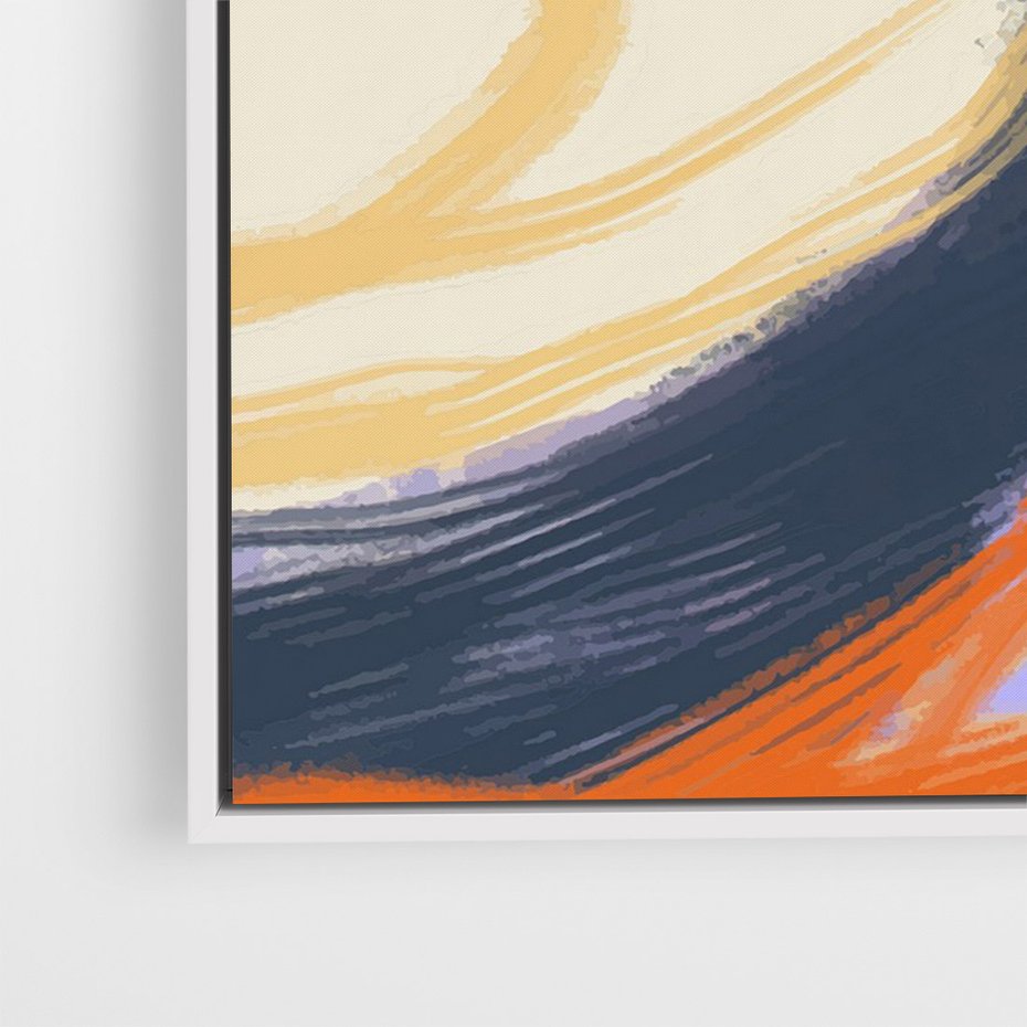 Obraz w ramie 70x100 - Pomarańczowy Horyzont - pastelowy krajobraz, nowoczesny plakat - rama biała