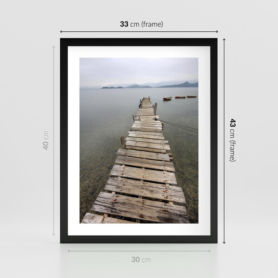 Plakat w ramie 30x40 - Jeziorne Refleksje - pomost, jezioro - rama czarna