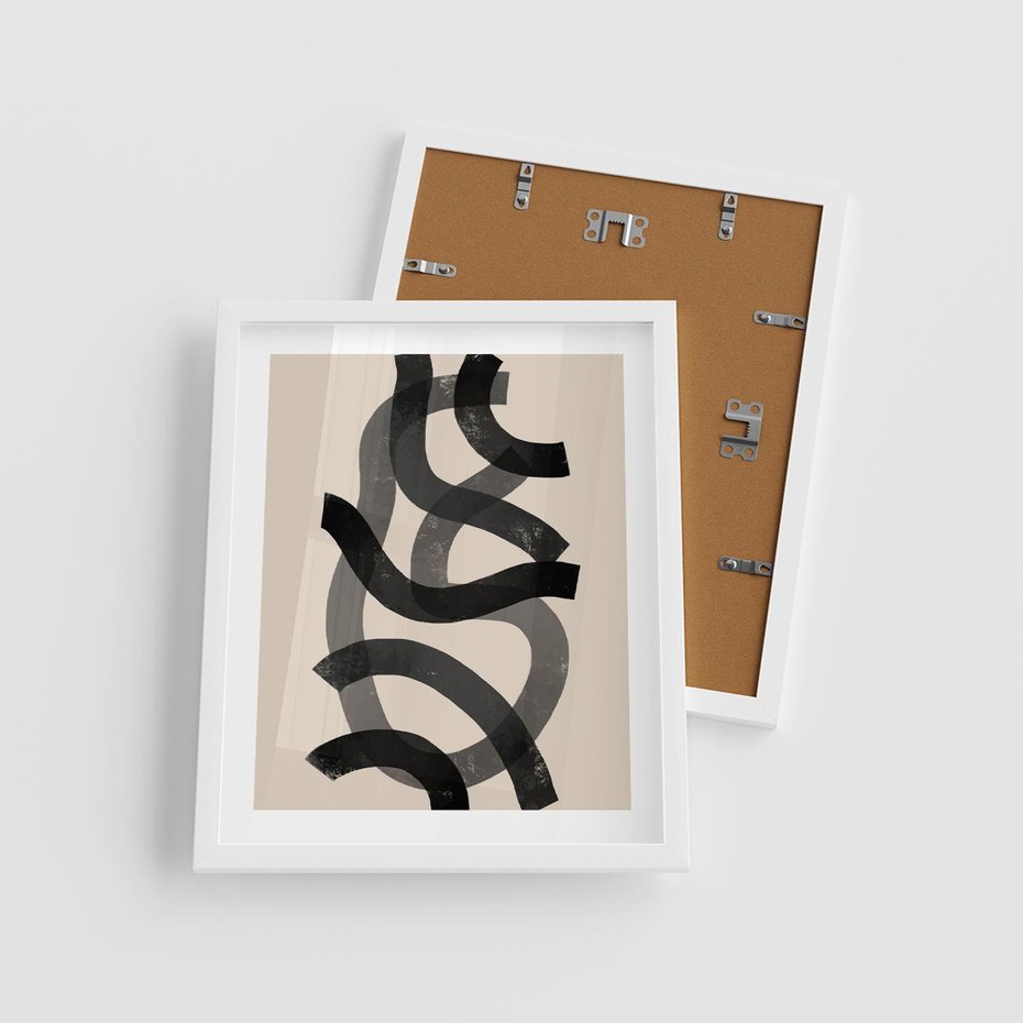 Plakat w ramie 40x50 - Strukturalne Odbicia Innowacji - zaplątane minimalistyczne linie, na bezowym tle - rama biała