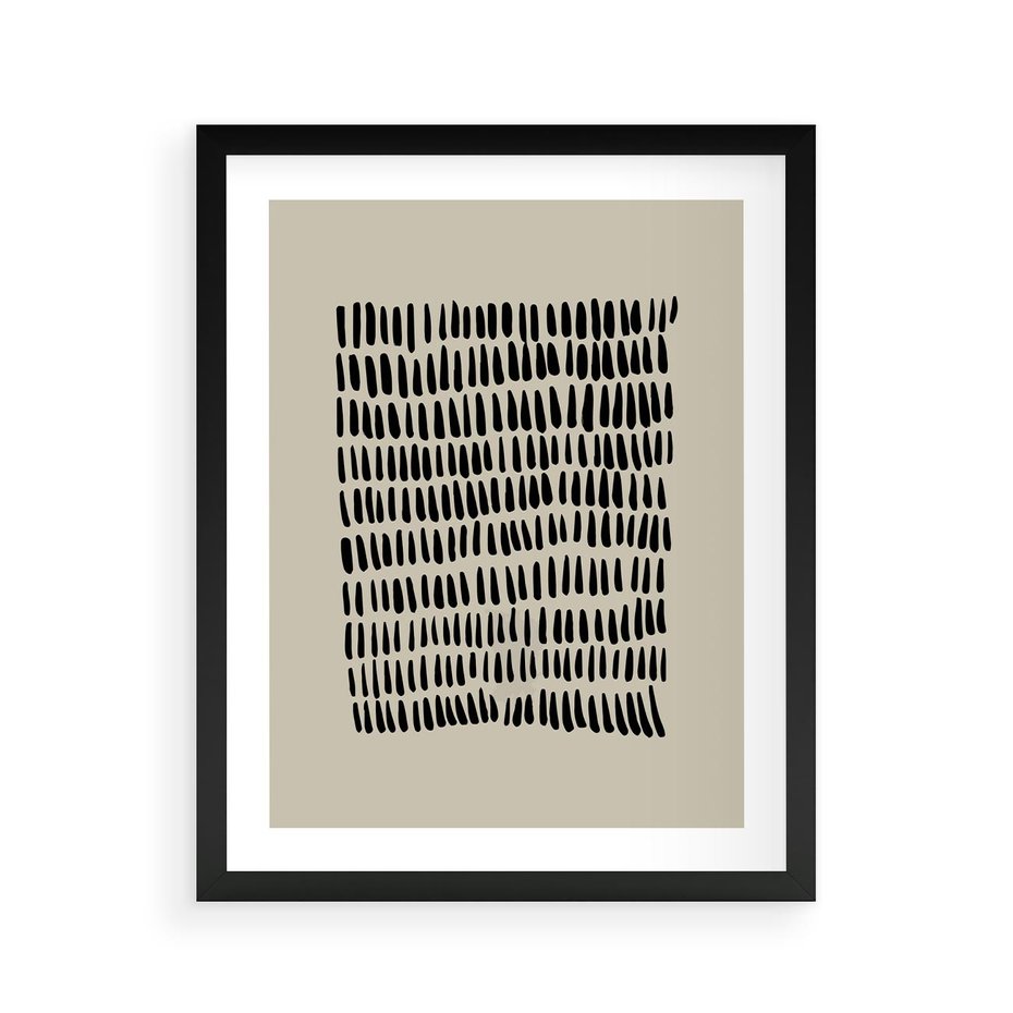 Plakat w ramie 40x50 - Energetyczne Pulsacje Nowości - boho plakat, czarne kropki kreski - rama czarna