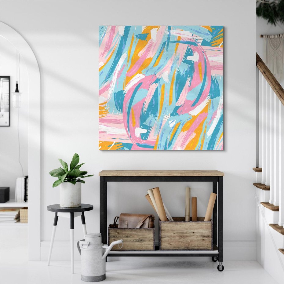 Obraz na płótnie 60x60 - Refleksje w krainie abstrakcji - abstrakcja, energiczne pociągnięcia pędzla