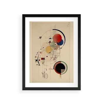 Plakat w ramie 30x40 - Impulsy Wydobyte z Cienia - abstrakcyjna geometryczna kompozycja, koła linie - rama czarna