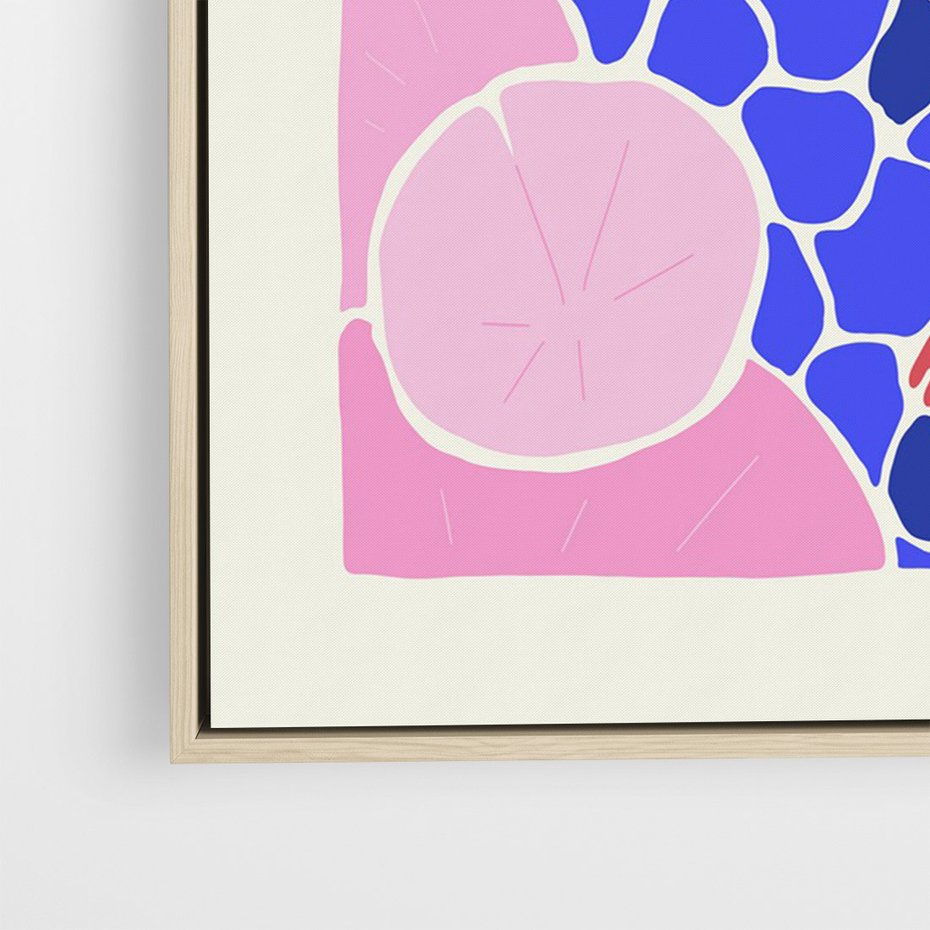 Obraz w ramie 80x120 - Rzeka Abstrakcji - abstrakcyjna kompozycja, różowe ryby wśród rafy - rama drewno