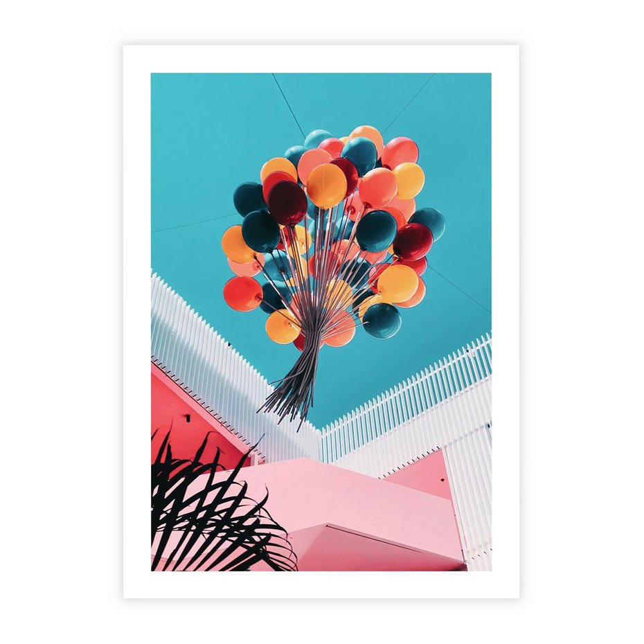Plakat bez ramy 40x50 - Kolorowe Balony Pod Niebem - kolorowe balony na tle niebieskiego nieba