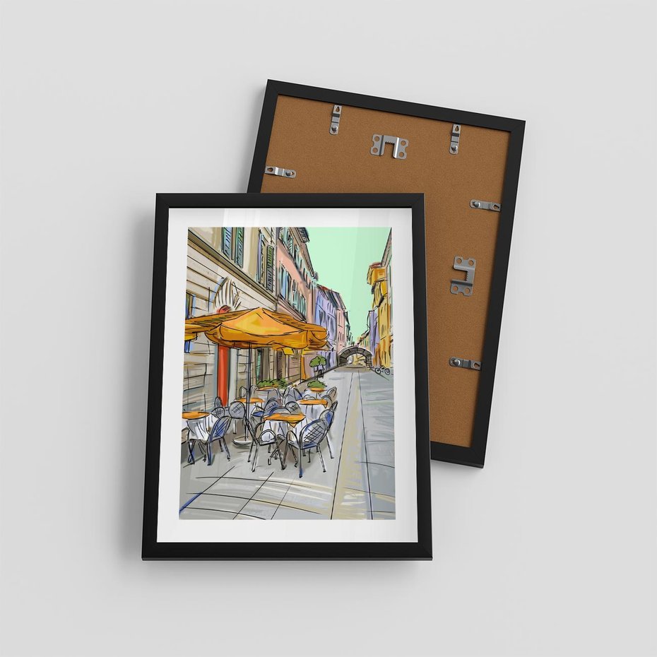 Plakat w ramie 30x40 - Kawiarenkowy Szkic - malowany, szkic - rama czarna