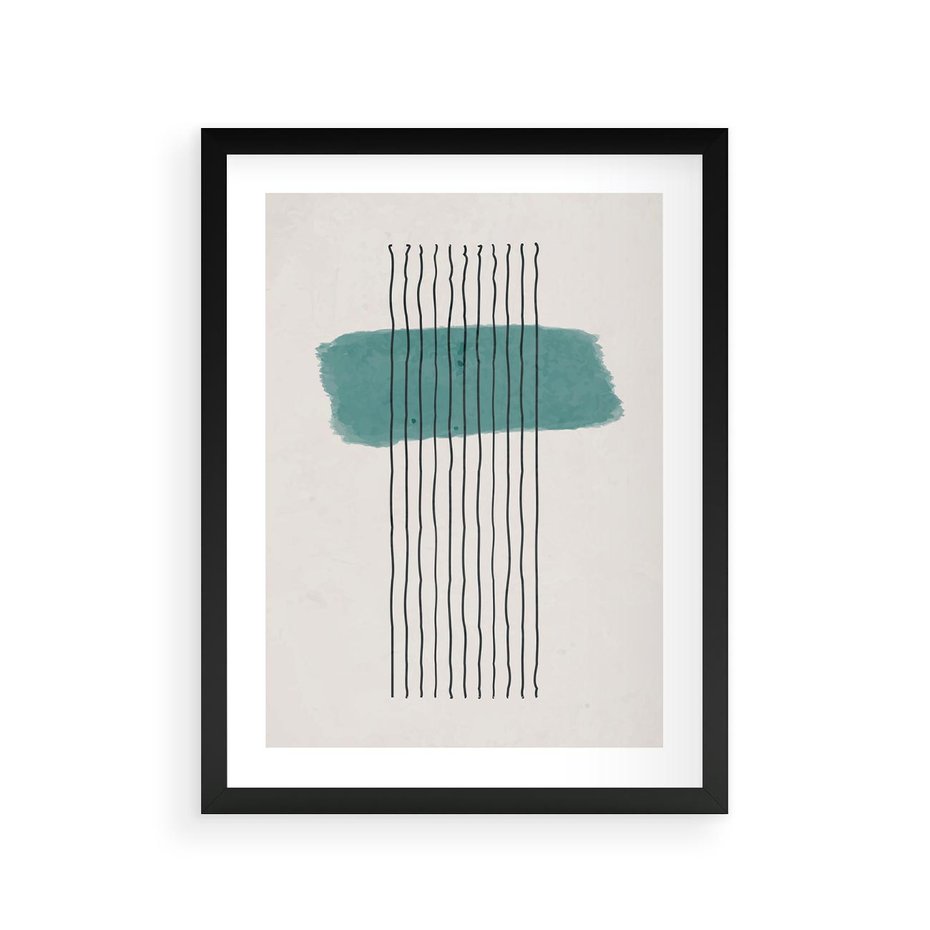 Plakat w ramie 30x40 - Bezczasowe Wspomnienia - abstrakcyjna akwarelowa plama, nieregularne kreski - rama czarna