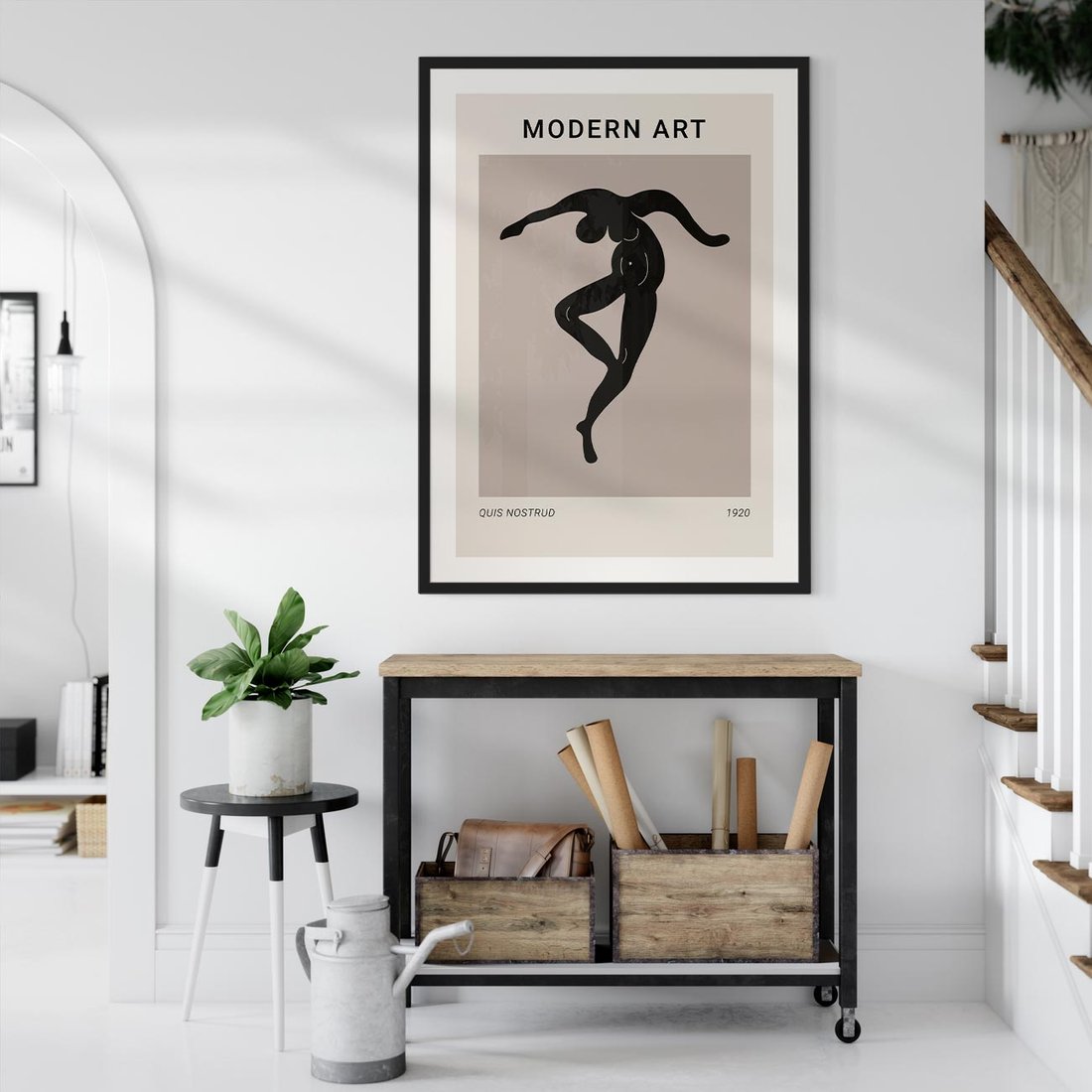 Plakat w ramie 50x70 - Modernistyczna Wizja - plakat modern, czarna postać - rama czarna