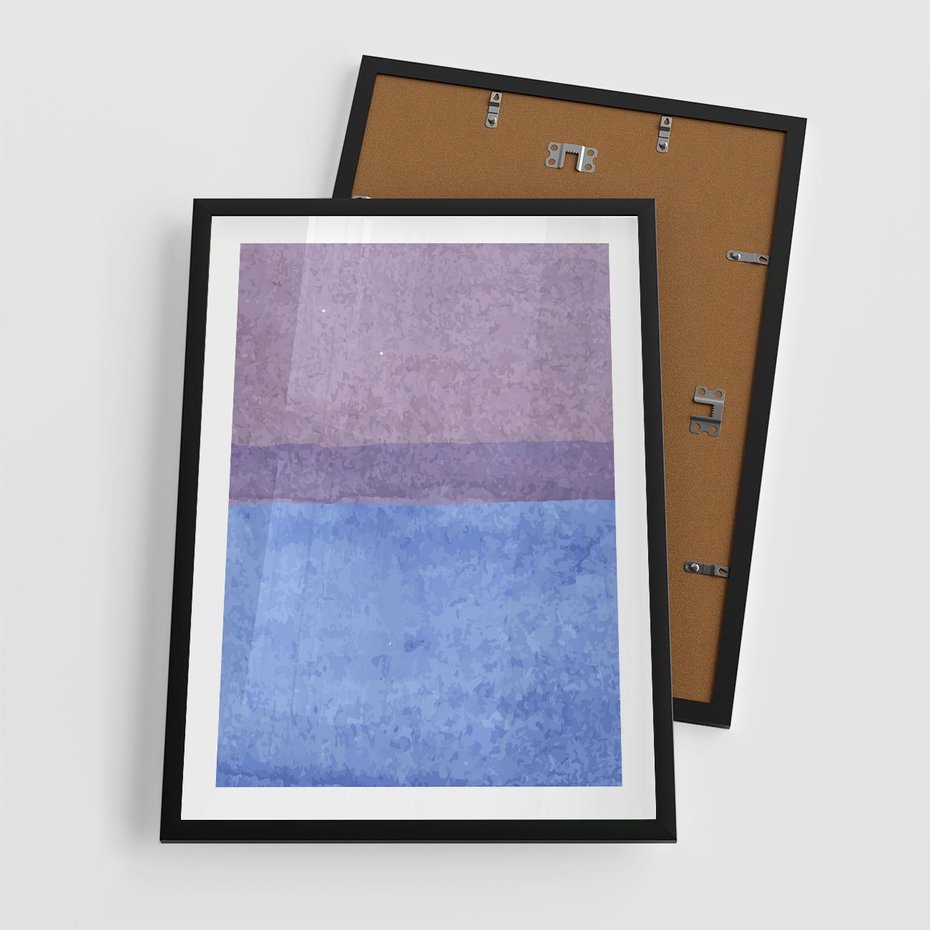 Plakat w ramie 50x70 - Taniec Światła - kolorowe akwarelowe pasy, odcienie fiolet - rama czarna