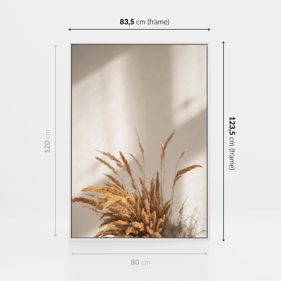 Obraz w ramie 80x120 - mpresyjne układy traw - boho, trawy - rama biała