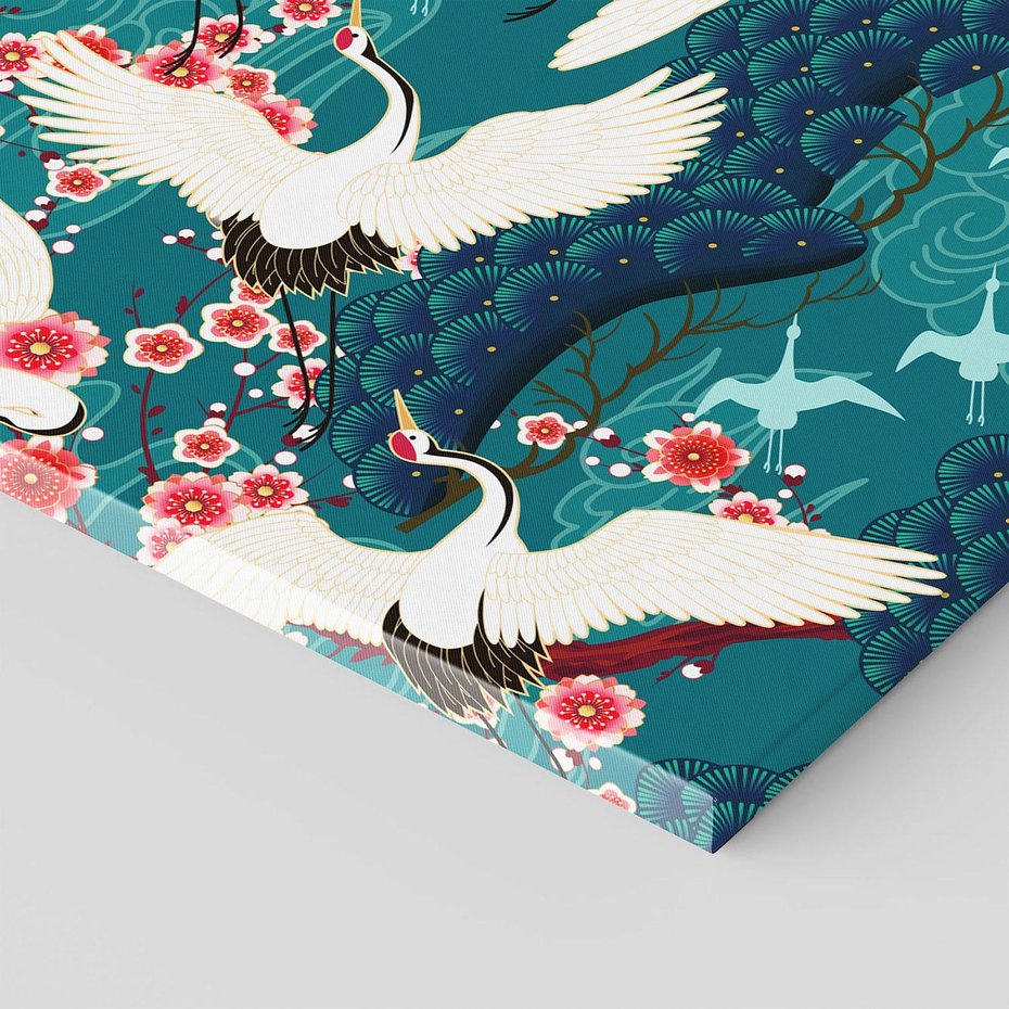 Obraz na płótnie 40x40 - Żurawie Wachlarze - orientalne japońskie żurawie, grafika
