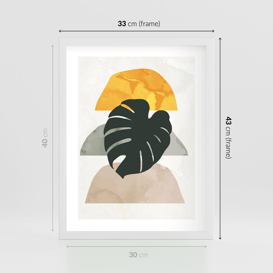 Plakat w ramie 30x40 - Monstera i Boho Elementy - grafika, boho klimat - rama biała