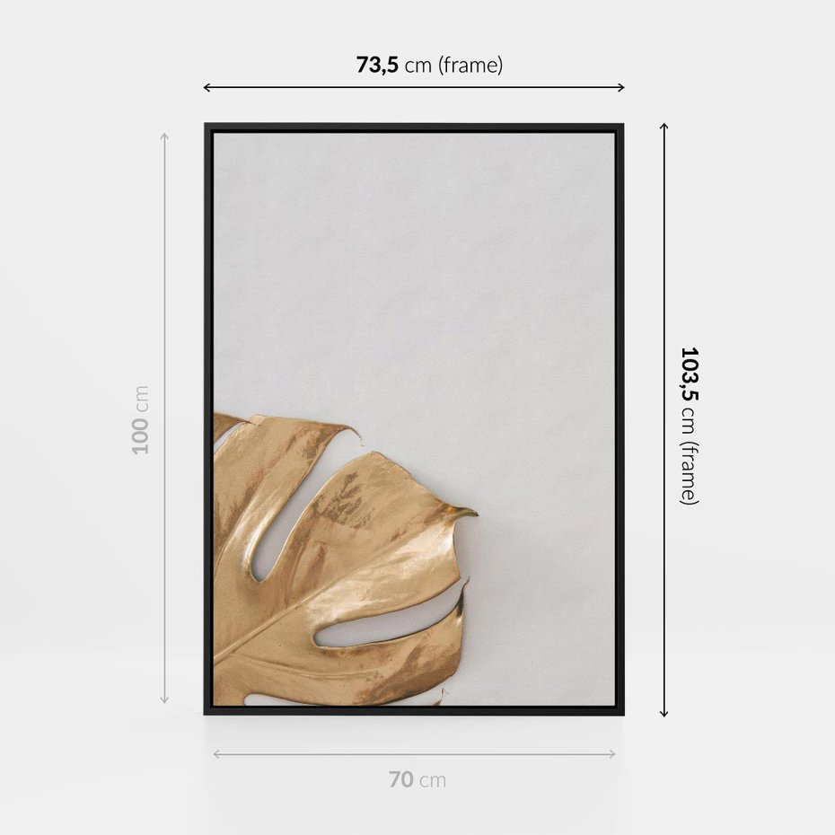 Obraz w ramie 70x100 - Natury Szlachetność - złote, liście - rama czarna