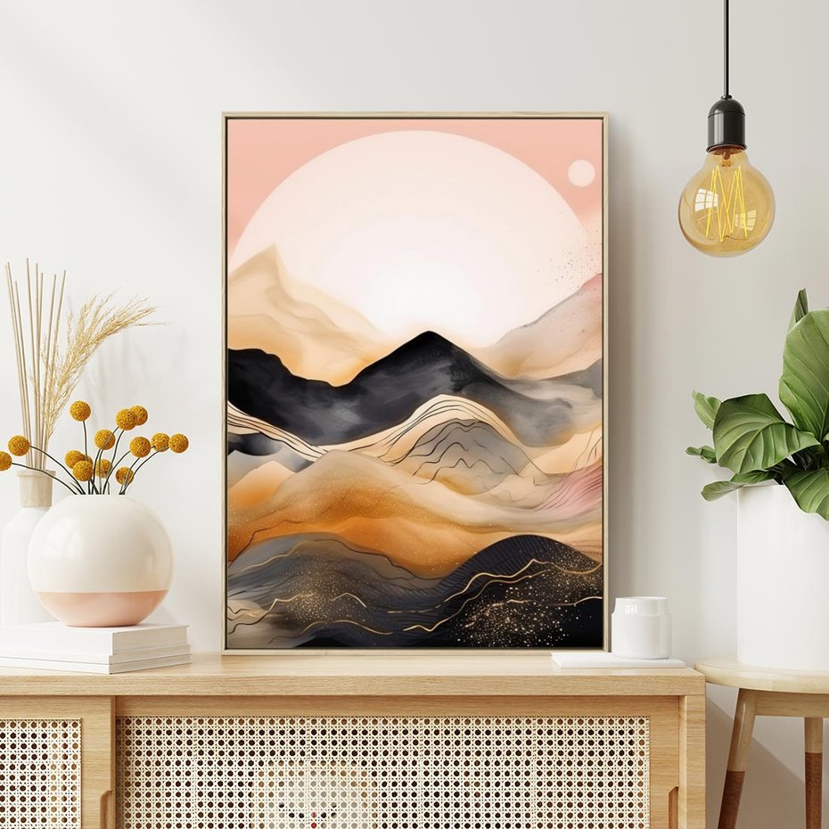 Obraz w ramie 80x120 - Grafika Zachodu - nowoczesna grafika, odcienie pastelowe - rama drewno