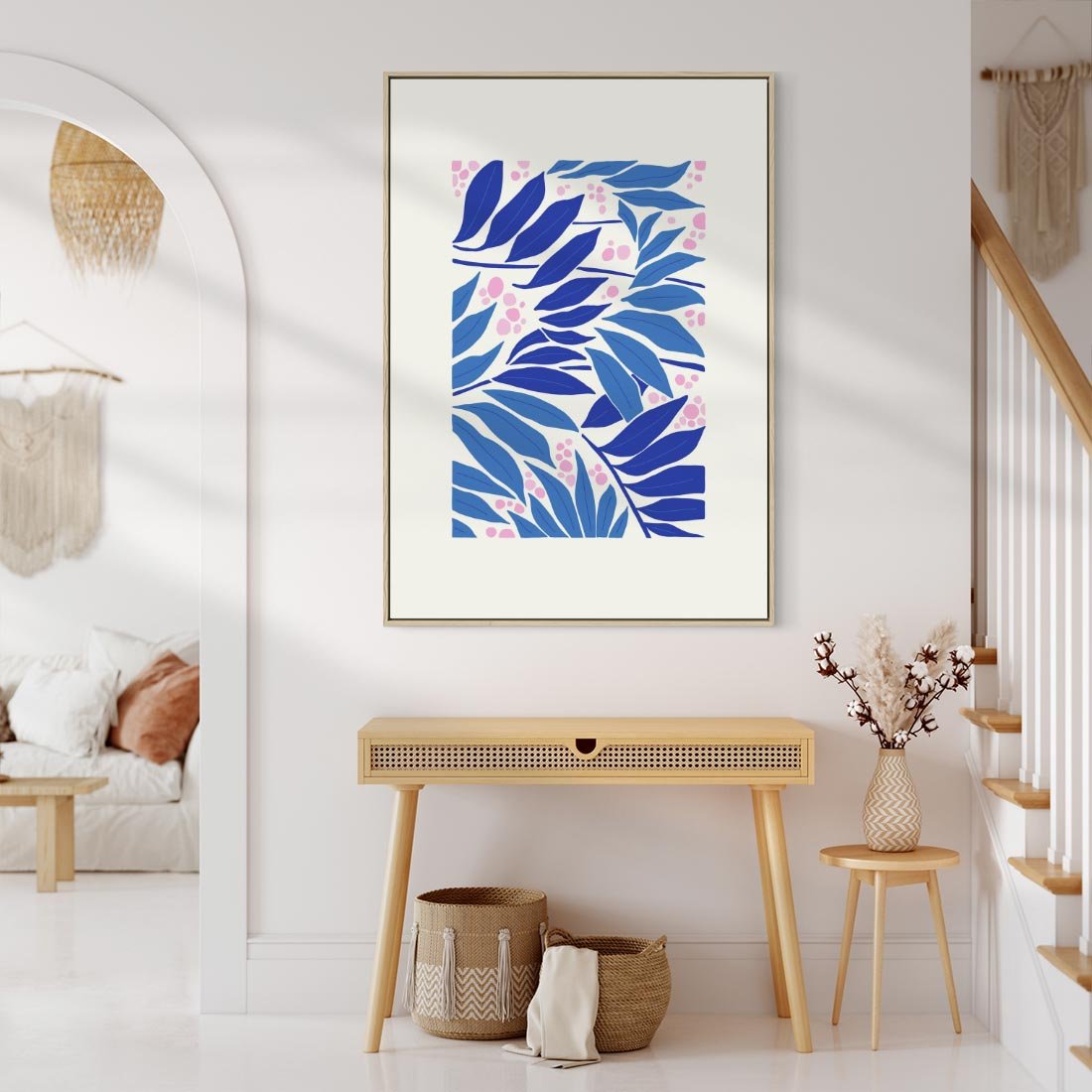 Obraz w ramie 70x100 - Kolorowy Wir - liściasta kompozycja, nowoczesny plakat - rama drewno