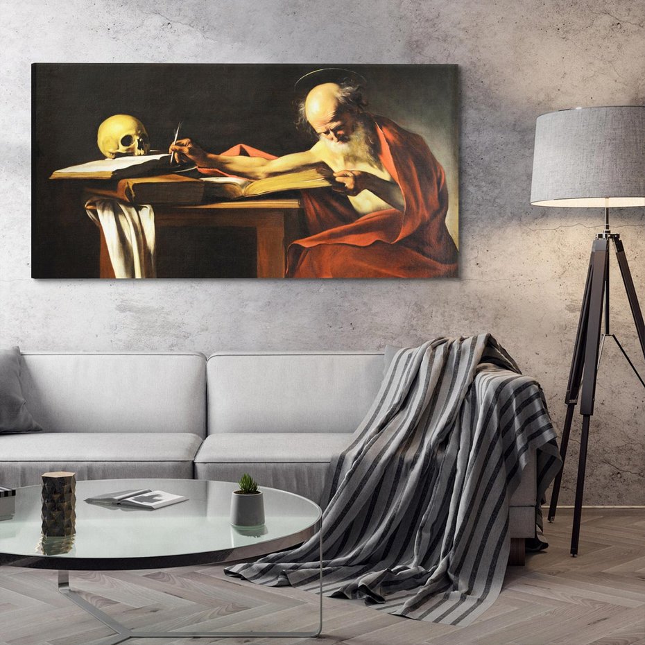 Obraz na płótnie 140x70 - "Św. Hieronim piszący" (1606), Caravaggio - Reprodukcja - reprodukcja, obraz na płótnie