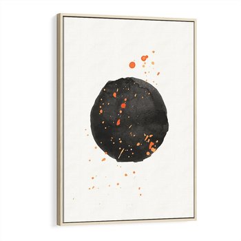 Obraz w ramie 50x70 - Wibracje Kolorów - abstrakcyjna czarna plama, rozsiane pomarańczowe kropki - rama drewno