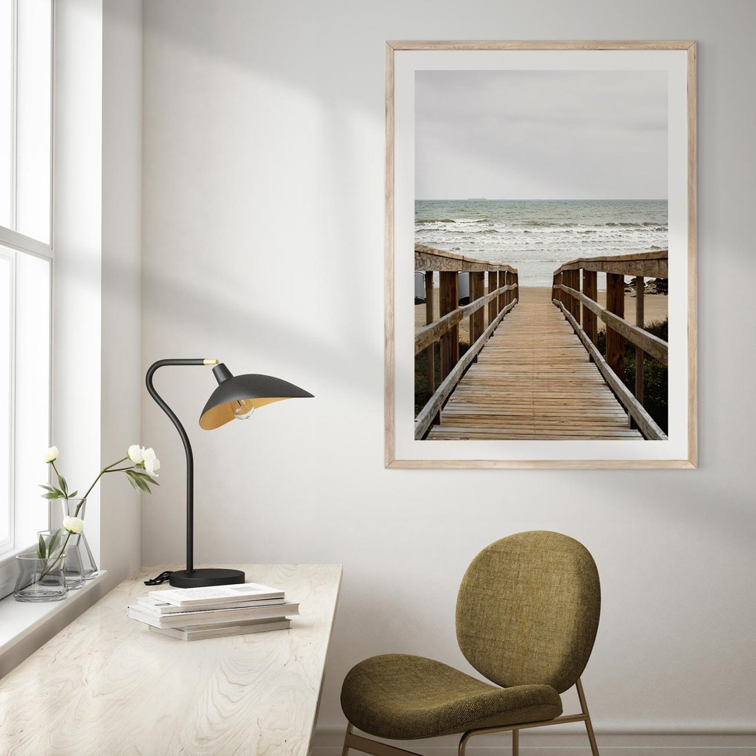 Plakat w ramie 50x70 - Morze i drewniany pomost - morze, pomost - rama drewno