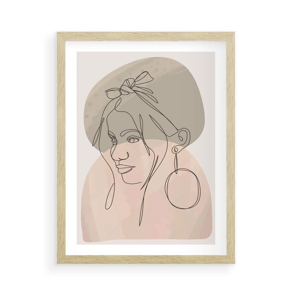 Plakat w ramie 50x70 - Kobieta w Linii: Akwarelowa Harmonia - kobieta one line, grafika - rama drewno