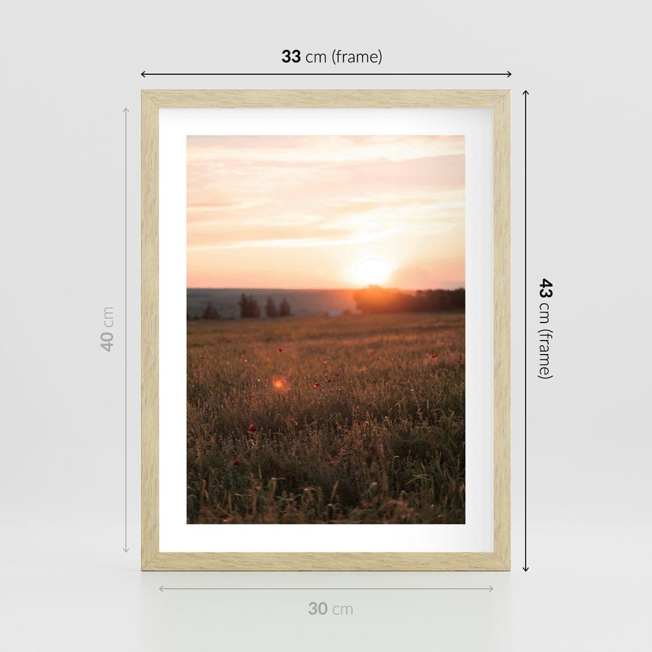 Plakat w ramie 30x40 - Łąka we Wschodzącym Słońcu: Magia Poranka - łąka, krajobraz - rama drewno