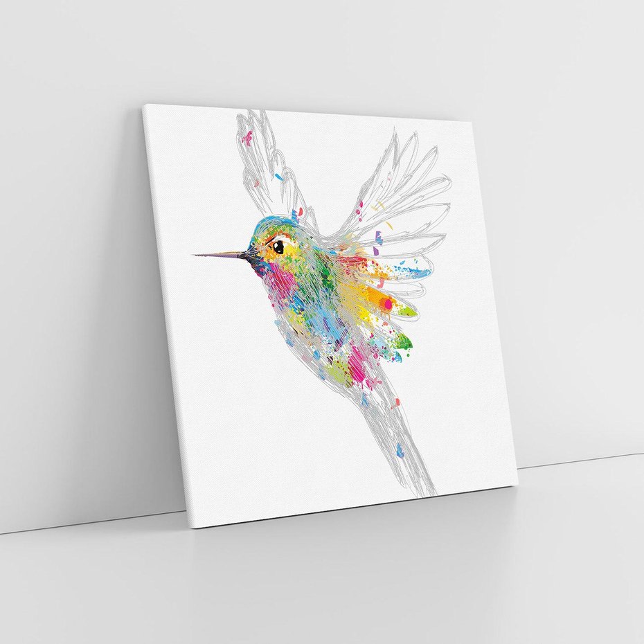 Obraz na płótnie 50x50 - Koliber w akwareli - akwarela, koliber