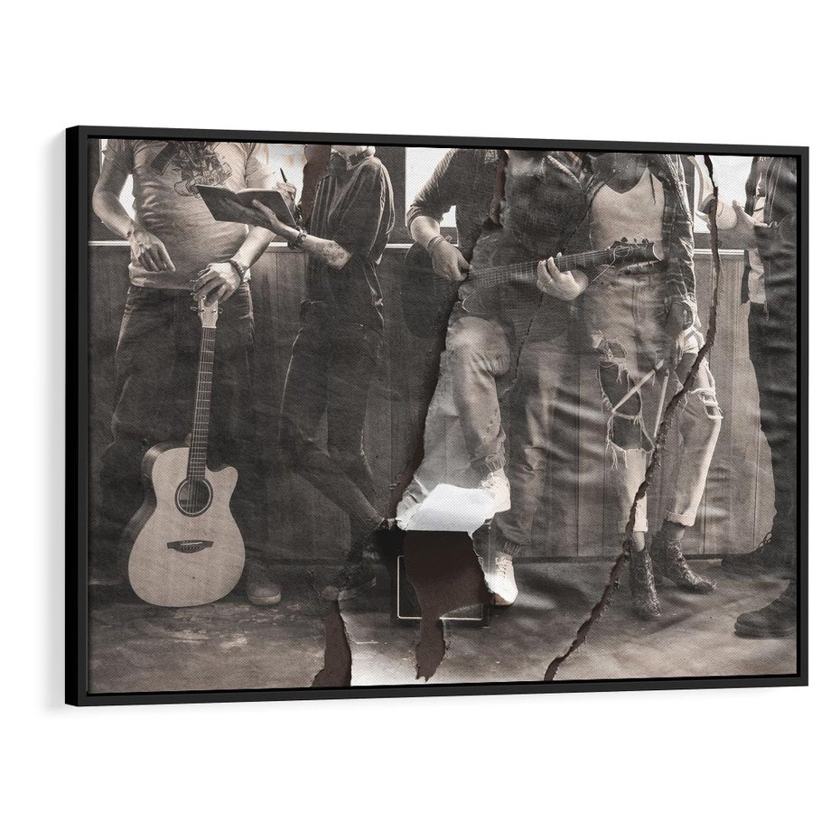 Obraz w ramie 100x70 - Dźwięki Minionej Ery - postarzona fotografia retro, podarta fotografia - rama czarna